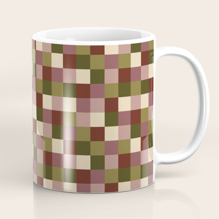 Bold Earthy Checks Pattern - Small V Coffee Mug Gallery Image 1