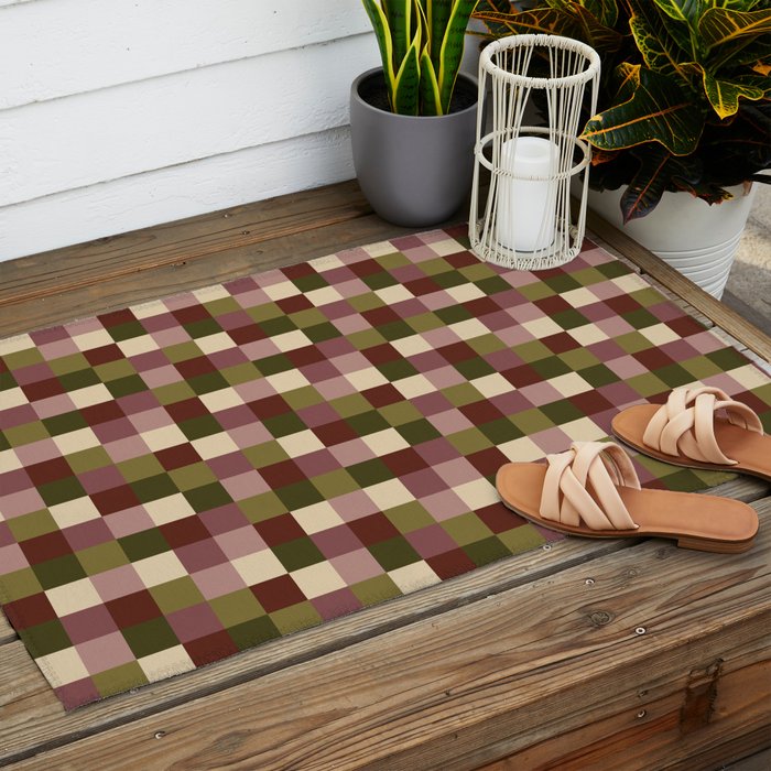 Bold Earthy Checks Pattern - Small V Outdoor Rug Gallery Image 2