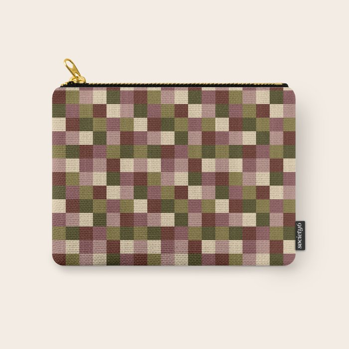 Bold Earthy Checks Pattern - Small V Carry All Pouch Gallery Image 1
