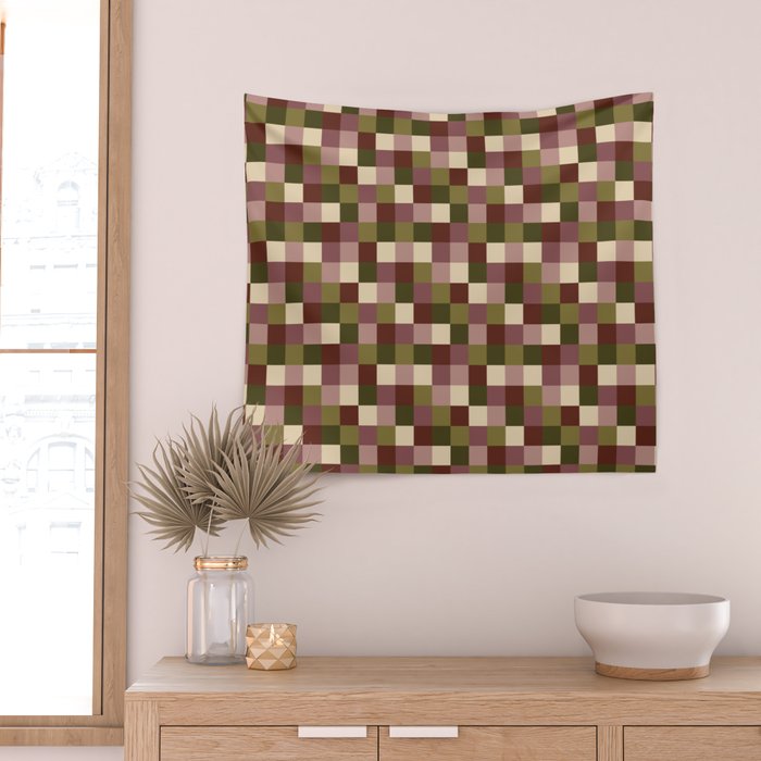 Bold Earthy Checks Pattern - Small V Wall Tapestry Gallery Image 2