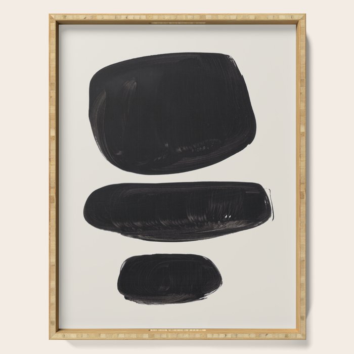 Mid Century Modern Minimalist Abstract Art Brush Strokes Black & White Ink Art Tribal Pebbles Serving Tray Gallery Image 1