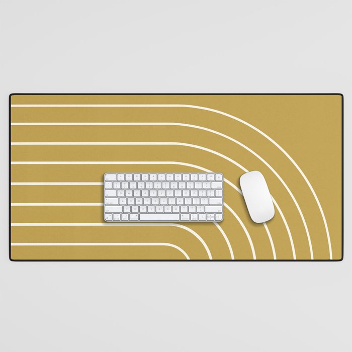 Minimal Arch XLIX Ochre Yellow Modern Geometric Lines Desk Mat Gallery Image 1