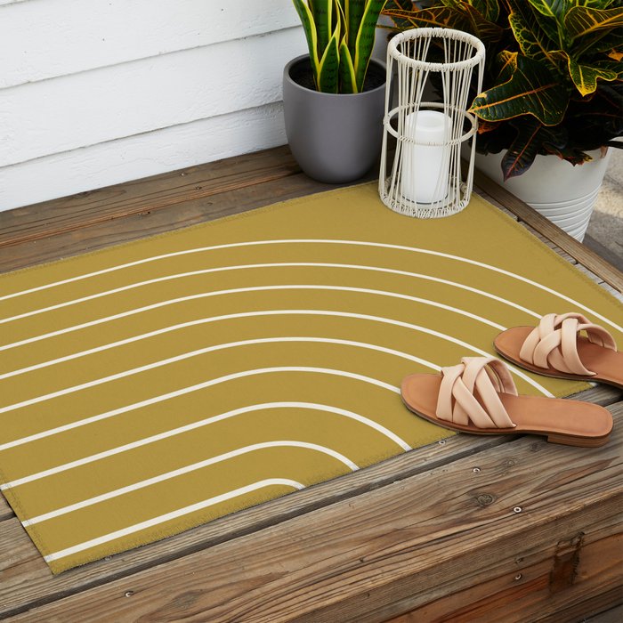 Minimal Arch XLIX Ochre Yellow Modern Geometric Lines Outdoor Rug Gallery Image 2