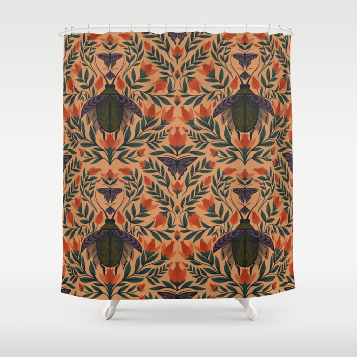 Beetle and Butterfly Botanical Design Shower Curtain Gallery Image 1