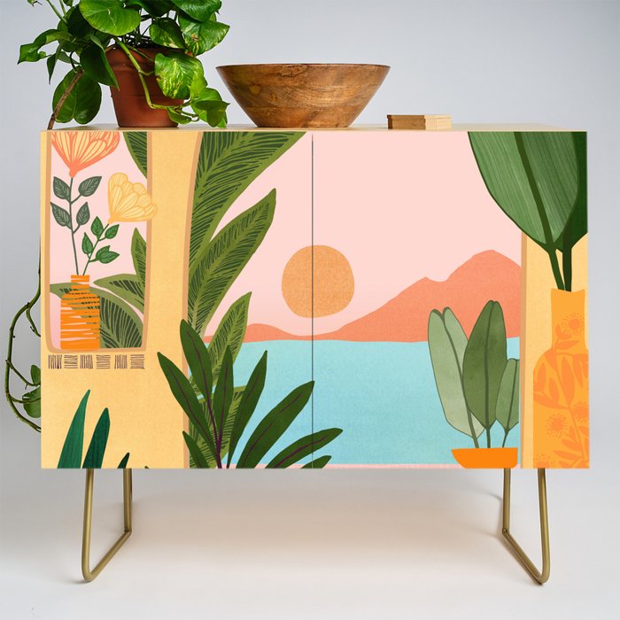 Moroccan Coast Tropical Sunset Scene Credenza Gallery Image 1