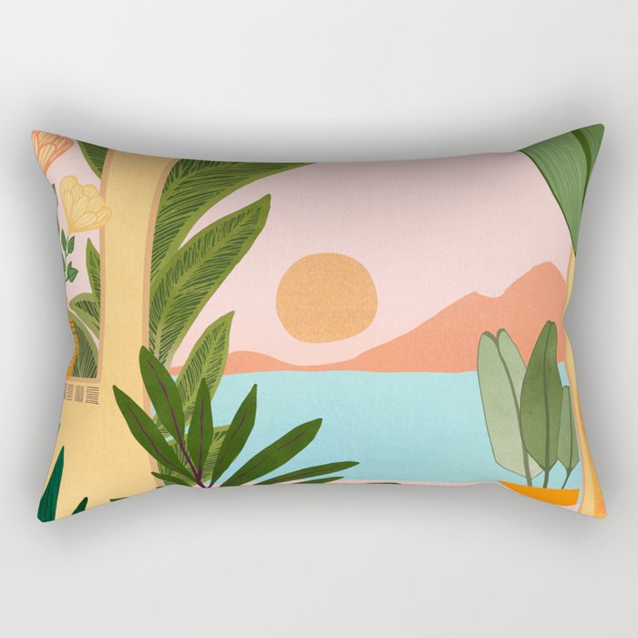 Moroccan Coast Tropical Sunset Scene Rectangular Pillow Gallery Image 1
