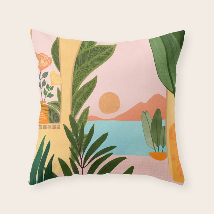 Moroccan Coast Tropical Sunset Scene Throw Pillow Gallery Image 6