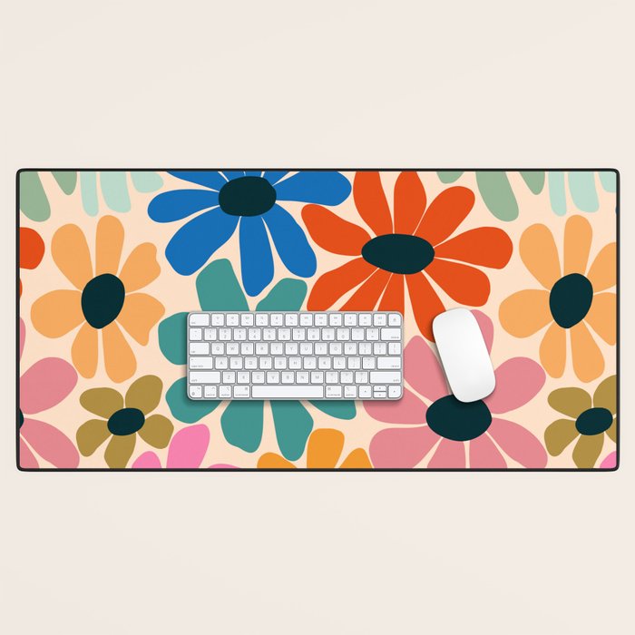 Retro Fun Floral - Rainbow color Desk Mat Gallery Image 1