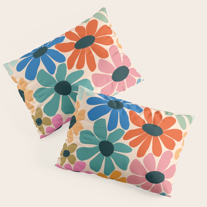Retro Fun Floral - Rainbow color Pillow Sham Gallery Image 3