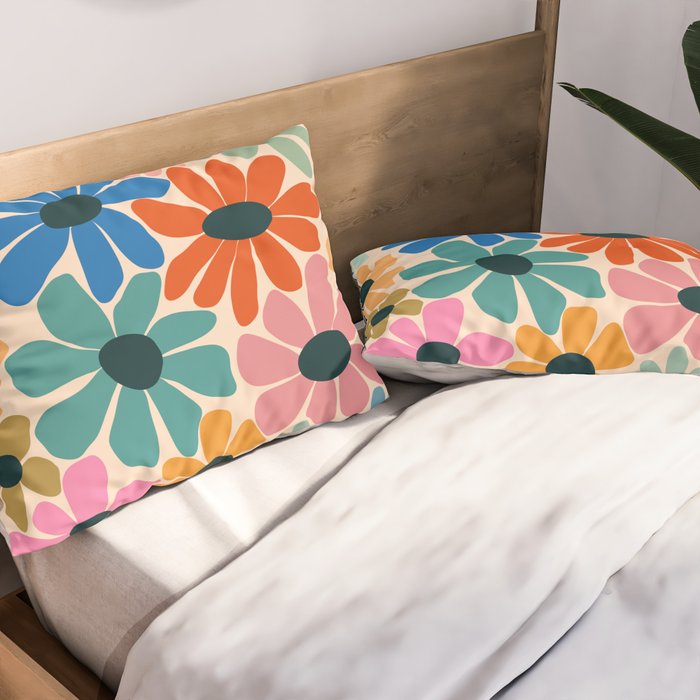 Retro Fun Floral - Rainbow color Pillow Sham Gallery Image 2