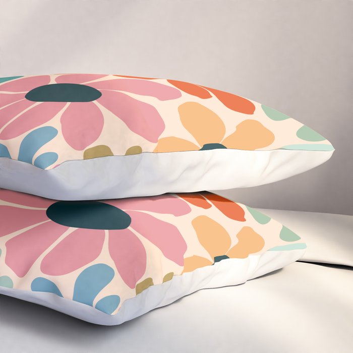 Retro Fun Floral - Rainbow color Pillow Sham Gallery Image 3