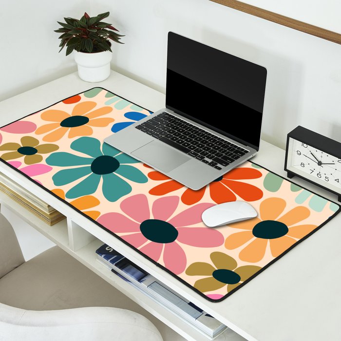 Retro Fun Floral - Rainbow color Desk Mat Gallery Image 2
