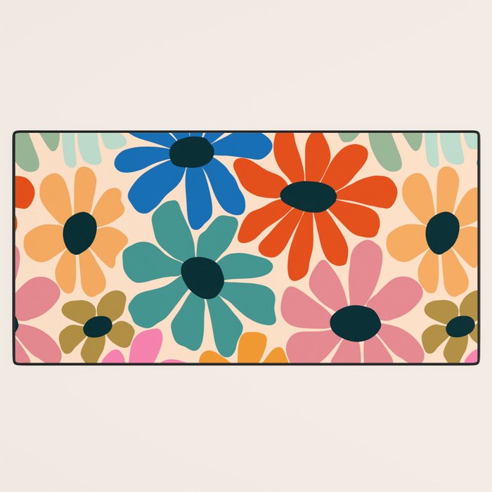 Retro Fun Floral - Rainbow color Desk Mat Gallery Image 3