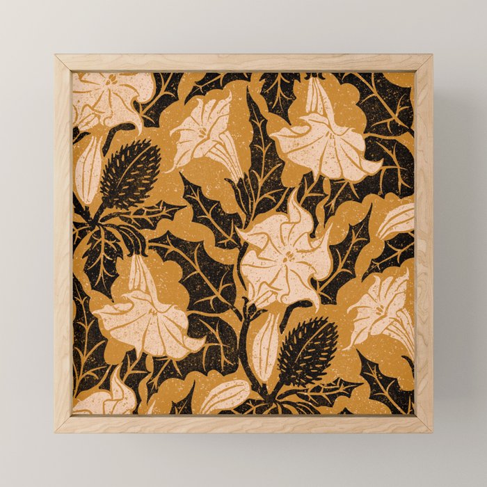 Moon Flower - Black, gold, peach pink Mini Art Print Gallery Image 1
