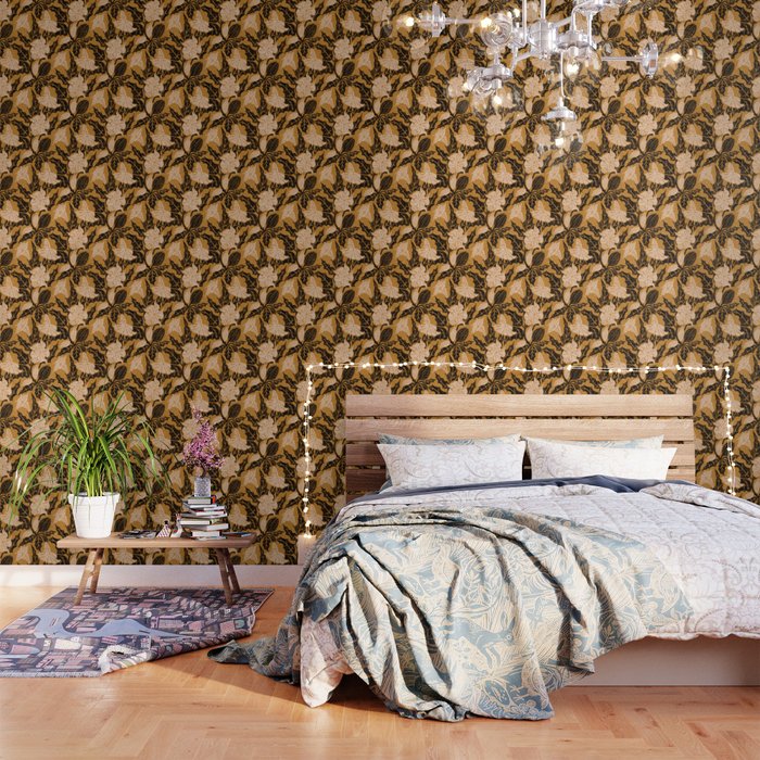 Moon Flower - Black, gold, peach pink Wallpaper Gallery Image 1