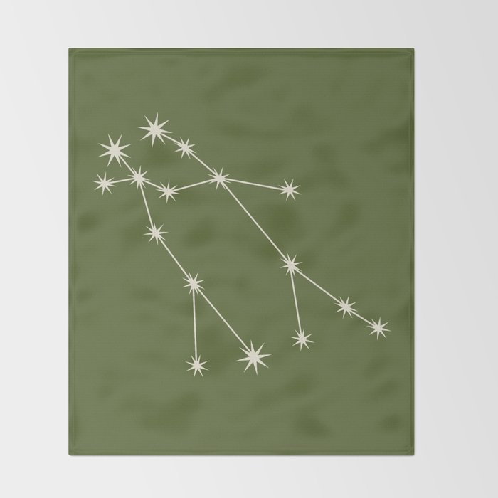 Gemini Zodiac Star Constellation Line Art Olive Green Throw Blanket Gallery Image 2