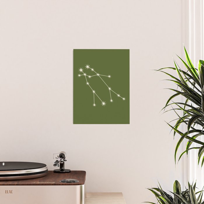 Gemini Zodiac Star Constellation Line Art Olive Green Poster Gallery Image 2