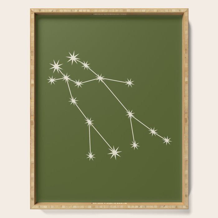 Gemini Zodiac Star Constellation Line Art Olive Green Serving Tray Gallery Image 1