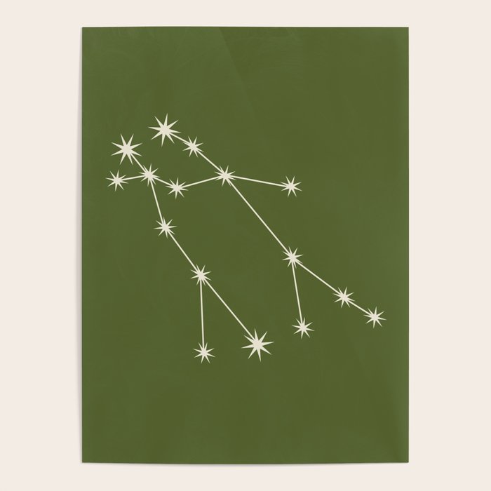 Gemini Zodiac Star Constellation Line Art Olive Green Poster Gallery Image 4