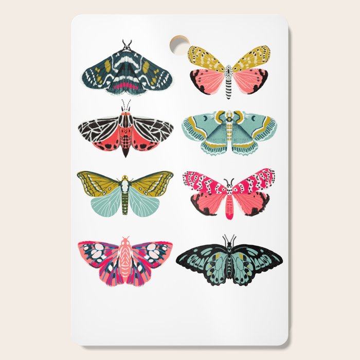 Moths - white background, moth print, moth art, moth sticker, moths, moth art Cutting Board Gallery Image 1