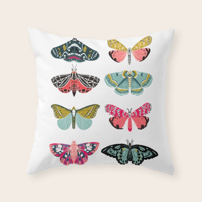 Moths - white background, moth print, moth art, moth sticker, moths, moth art Throw Pillow Gallery Image 1