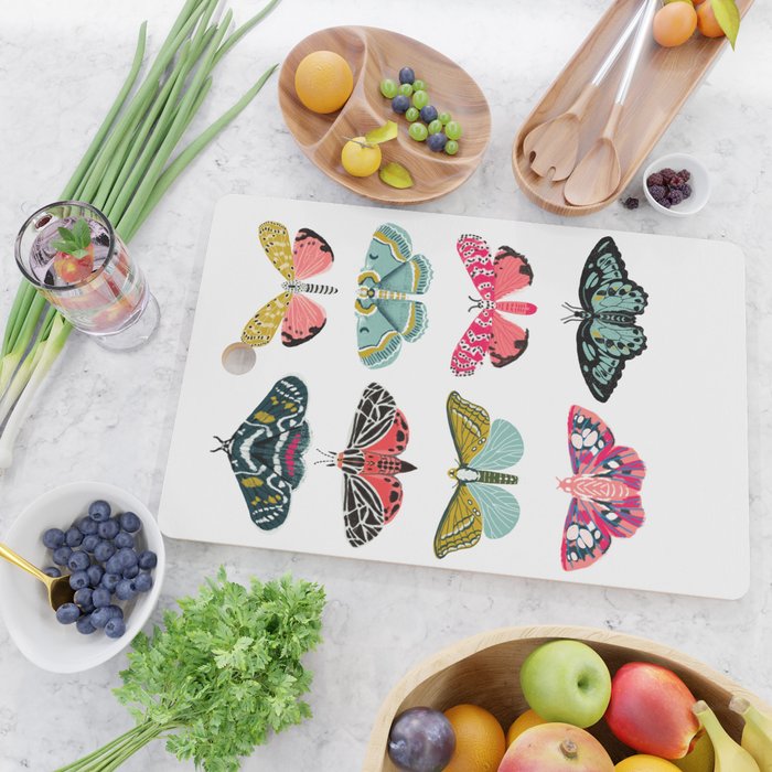 Moths - white background, moth print, moth art, moth sticker, moths, moth art Cutting Board Gallery Image 2