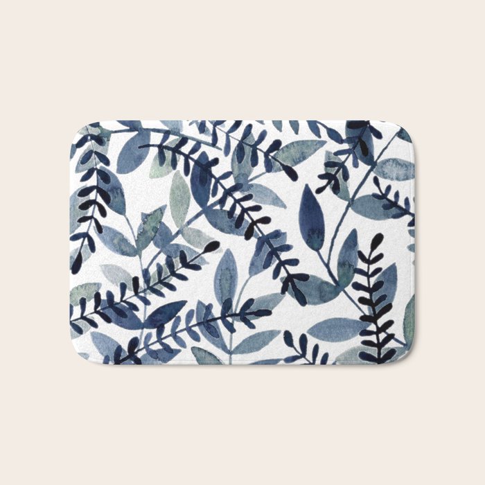 Watercolor branches - indigo Bath Mat Gallery Image 1