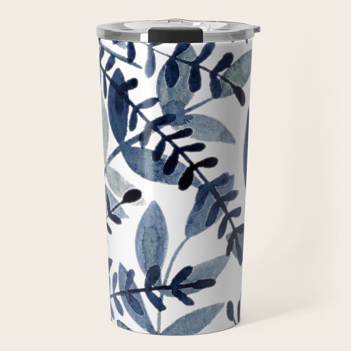 Watercolor branches - indigo Travel Mug Gallery Image 1