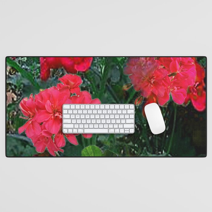 RED GERANIUMS GREEN GARDEN ART Desk Mat Gallery Image 1