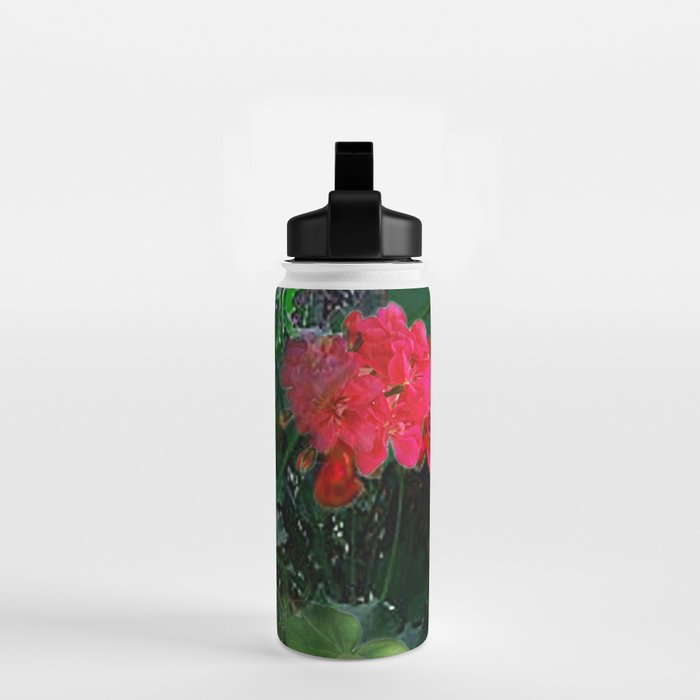 RED GERANIUMS GREEN GARDEN ART Water Bottle Gallery Image 2