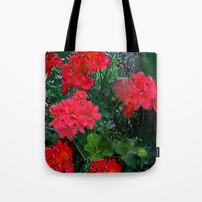 RED GERANIUMS GREEN GARDEN ART Tote Bag Gallery Image 1