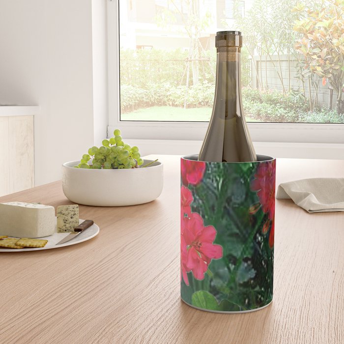 RED GERANIUMS GREEN GARDEN ART Wine Chiller Gallery Image 4
