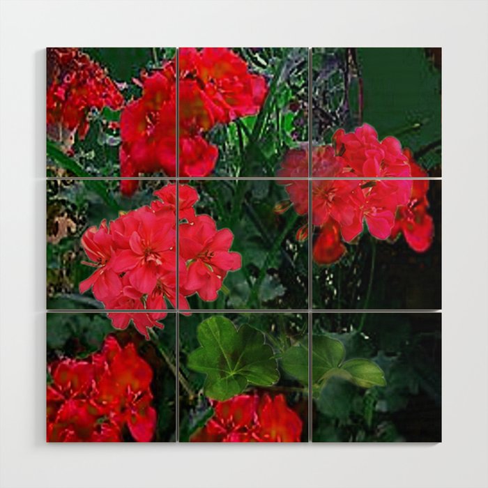 RED GERANIUMS GREEN GARDEN ART Wood Wall Art Gallery Image 1
