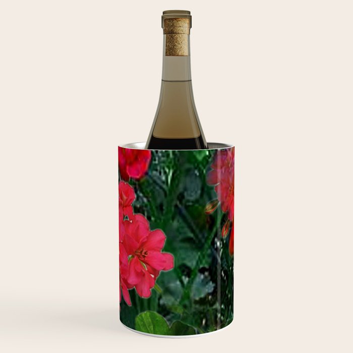 RED GERANIUMS GREEN GARDEN ART Wine Chiller Gallery Image 1