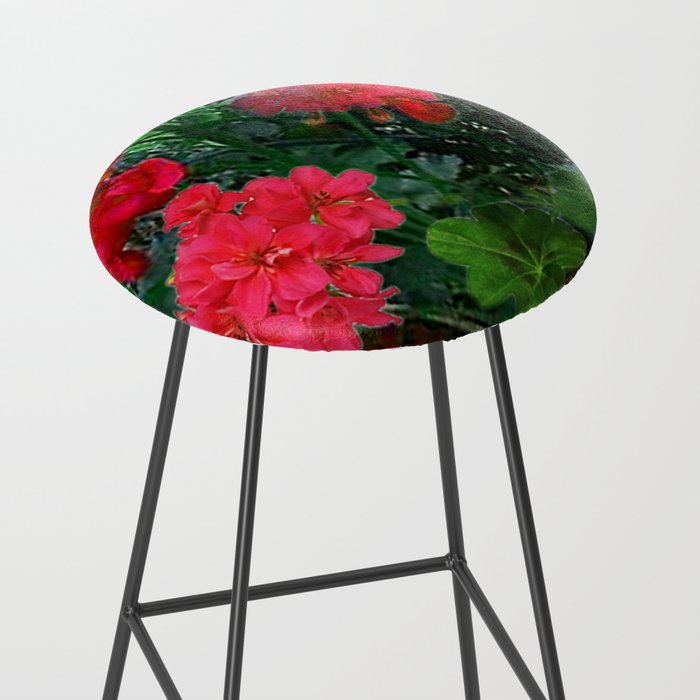 RED GERANIUMS GREEN GARDEN ART Stool Gallery Image 2
