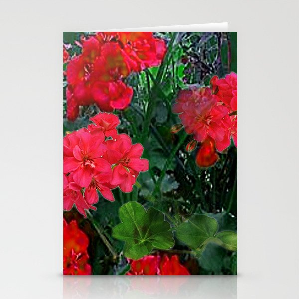 RED GERANIUMS GREEN GARDEN ART Stationery Card Gallery Image 2