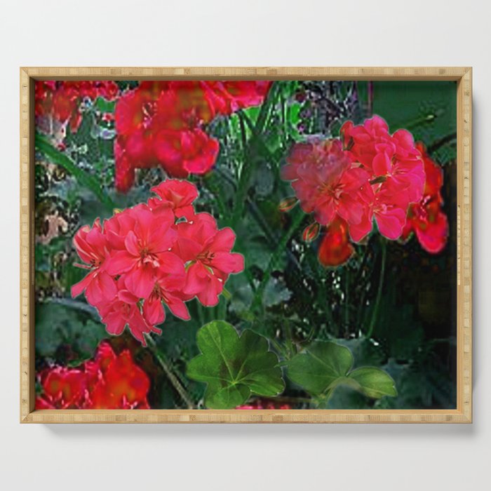 RED GERANIUMS GREEN GARDEN ART Serving Tray Gallery Image 1