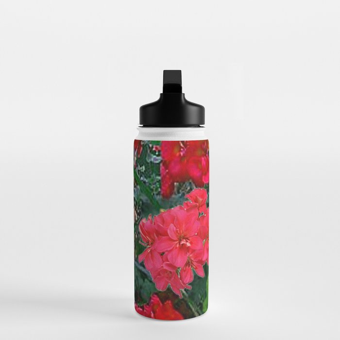 RED GERANIUMS GREEN GARDEN ART Water Bottle Gallery Image 3