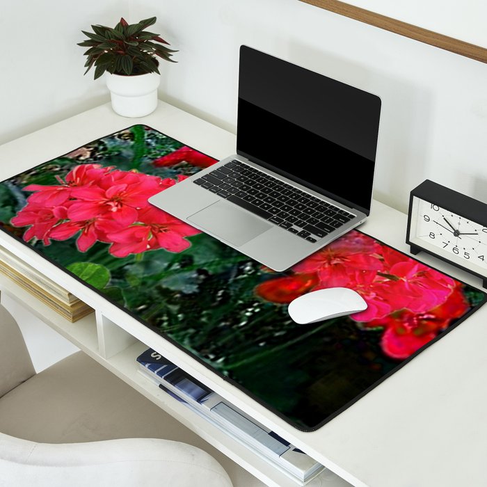 RED GERANIUMS GREEN GARDEN ART Desk Mat Gallery Image 2