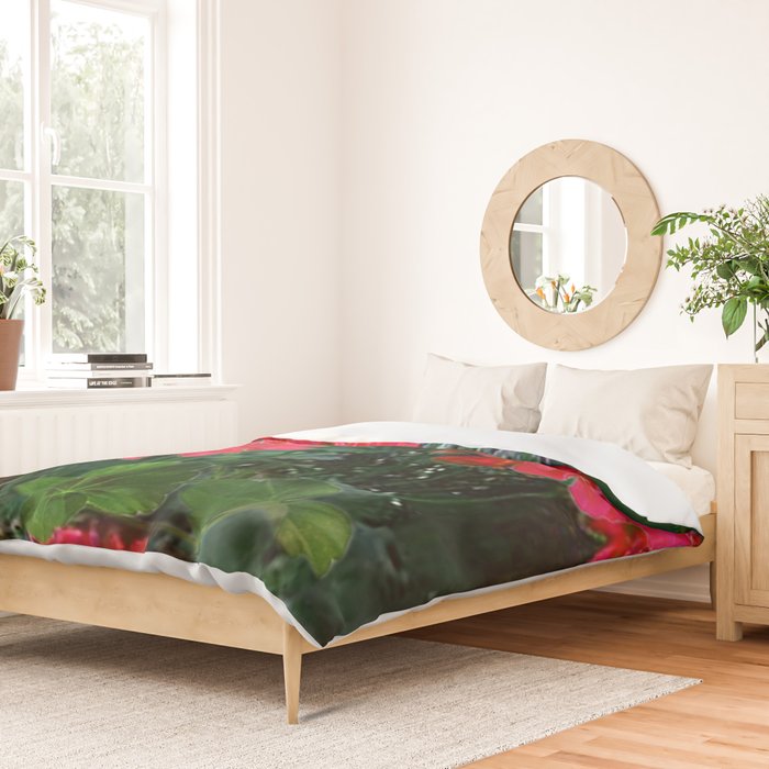 RED GERANIUMS GREEN GARDEN ART Duvet Cover Gallery Image 2