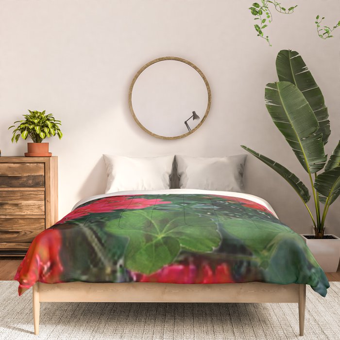 RED GERANIUMS GREEN GARDEN ART Comforter Gallery Image 3