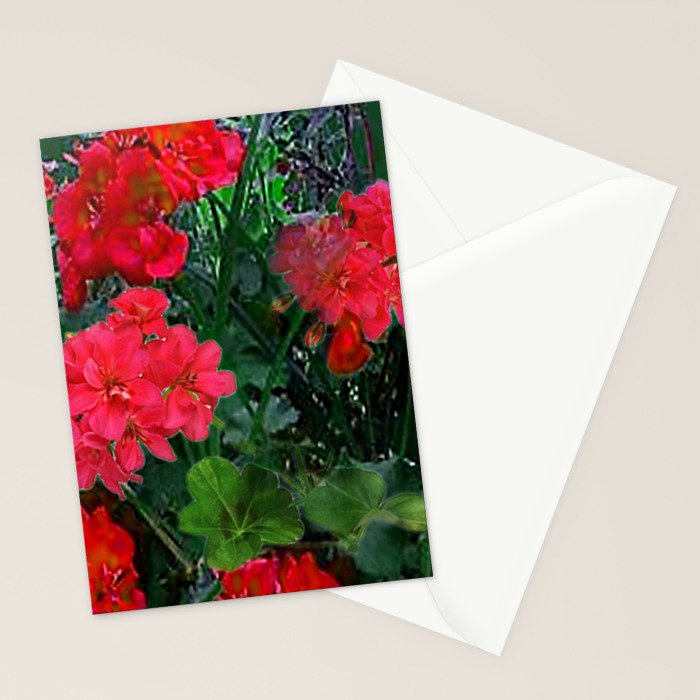 RED GERANIUMS GREEN GARDEN ART Stationery Card Gallery Image 2