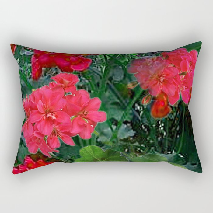 RED GERANIUMS GREEN GARDEN ART Rectangular Pillow Gallery Image 1