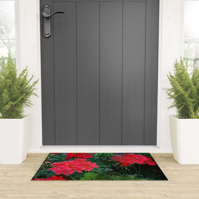 RED GERANIUMS GREEN GARDEN ART Welcome Mat Gallery Image 3
