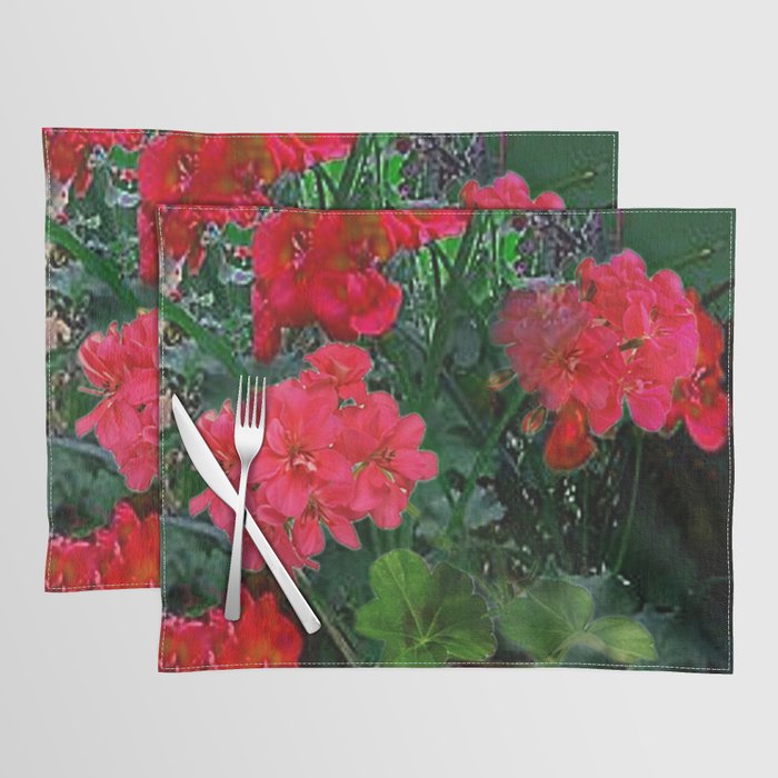 RED GERANIUMS GREEN GARDEN ART Placemat Gallery Image 1