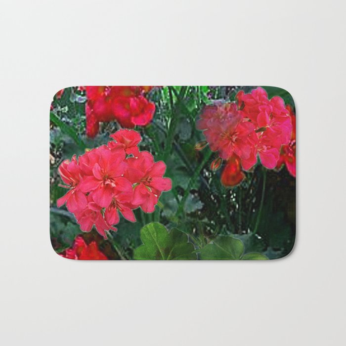 RED GERANIUMS GREEN GARDEN ART Bath Mat Gallery Image 1