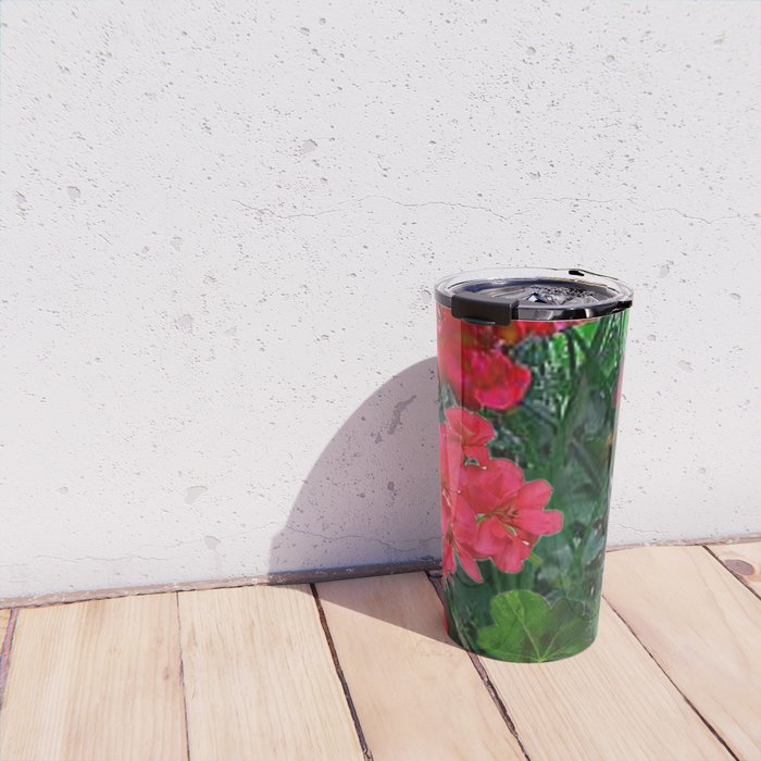 RED GERANIUMS GREEN GARDEN ART Travel Mug Gallery Image 4