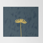 Tall Flower - Minimalist Floral in Light Mustard and Navy Blue Throw Blanket Gallery Image 2
