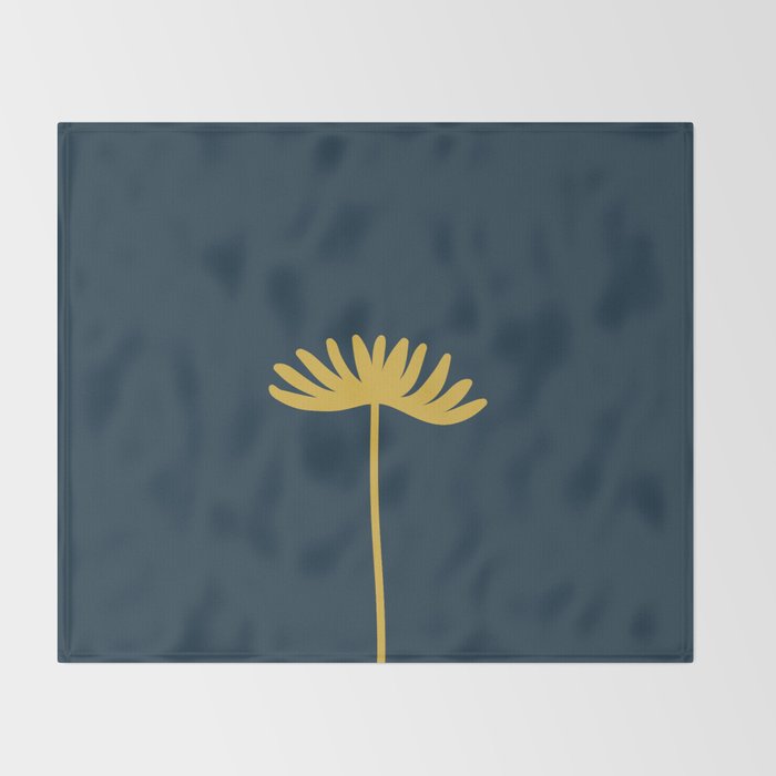 Tall Flower - Minimalist Floral in Light Mustard and Navy Blue Throw Blanket Gallery Image 2