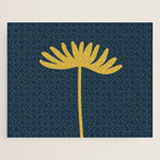 Tall Flower - Minimalist Floral in Light Mustard and Navy Blue Jigsaw Puzzle Gallery Image 1